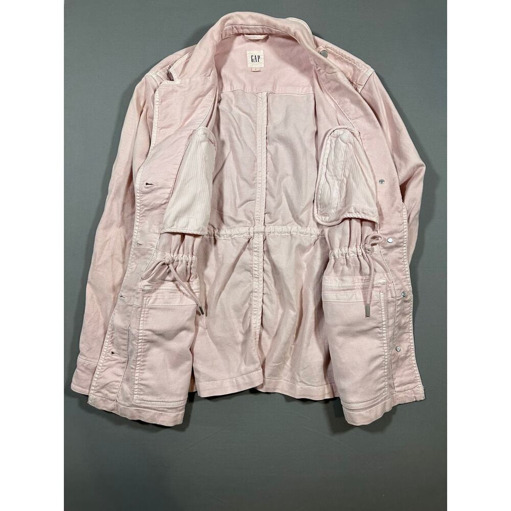 GAP Women's Soft Pink Cotton Jacket Gathered Waist Button Front Sz L - Picture 4 of 7